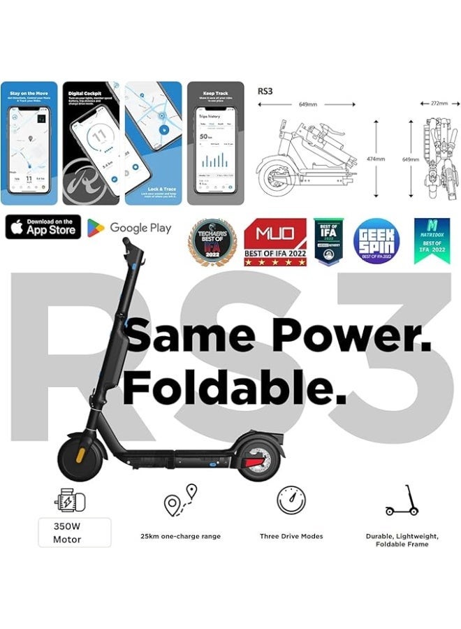 Riley Scooters RS3 Plus Folding Electric Scooter | 350W Motor (Peak 700W), 15km/h Top Speed, 25km Range | E-ABS brake | Detachable Rechargeable Battery Pack | IPX4 Lightweight eScooter with App - Image 2
